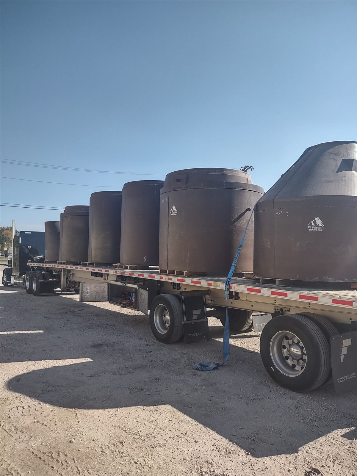 Standard P3 manhole sections loaded for delivery