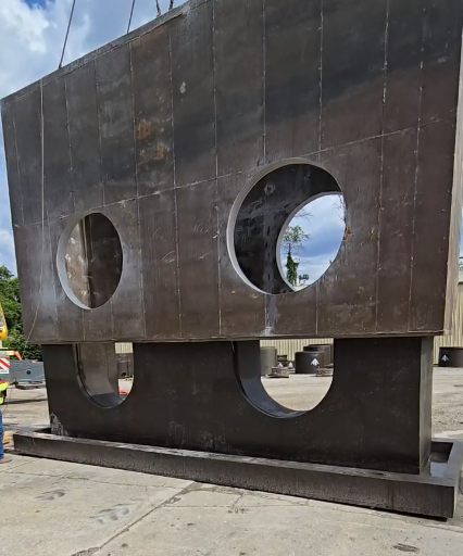 Large custom polymer concrete box structure during fabrication
