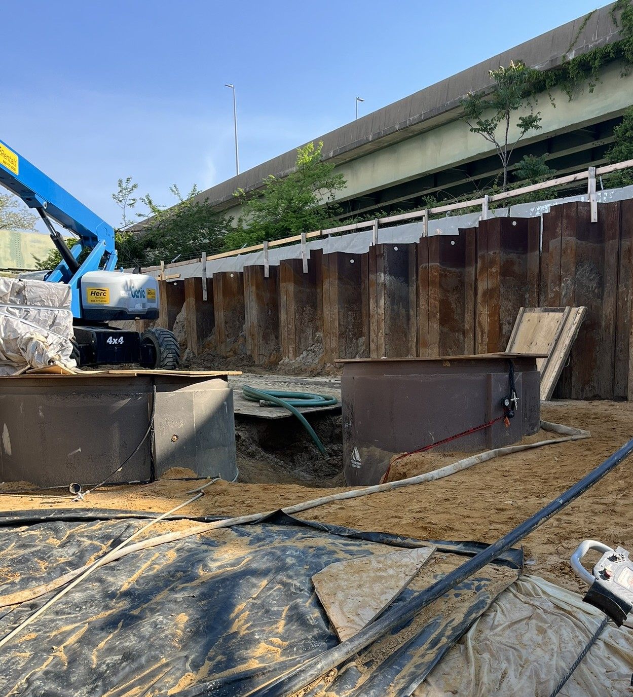 P3 manhole structure being positioned during field installation